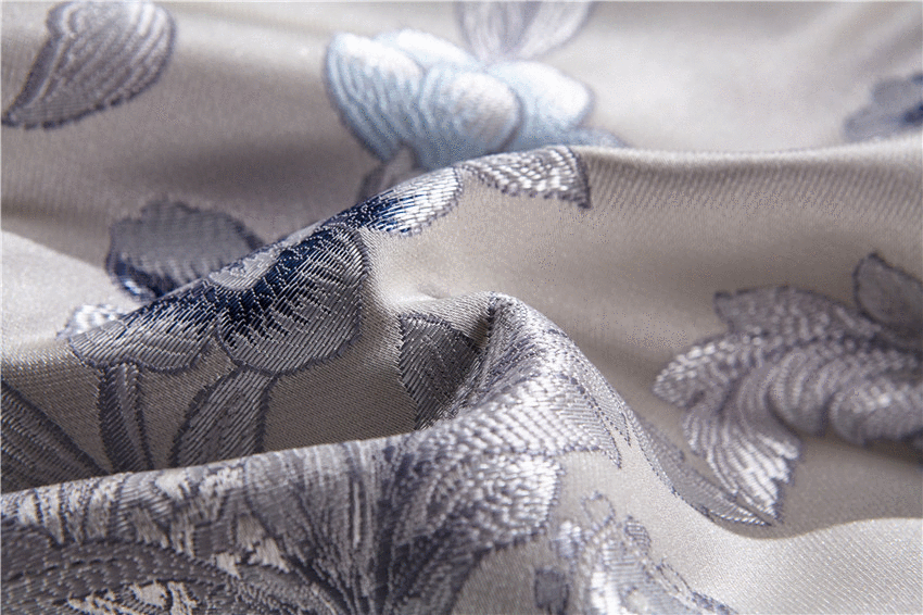 Impero Blue Silver Silk Cotton Jacquard Luxury Chinese Bedding Set - WonderlandByLilian