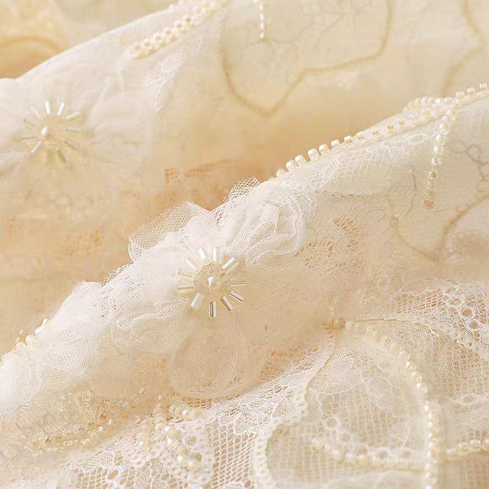 Intricate Maple Leaf Beaded Embroidered Lace Fabric in Soft Cream - WonderlandByLilian