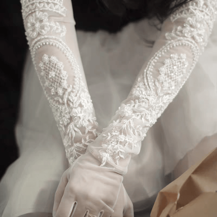 Intricate Pearl and Lace Bridal Gloves - Vintage - Inspired Wedding Accessory - WonderlandByLilian