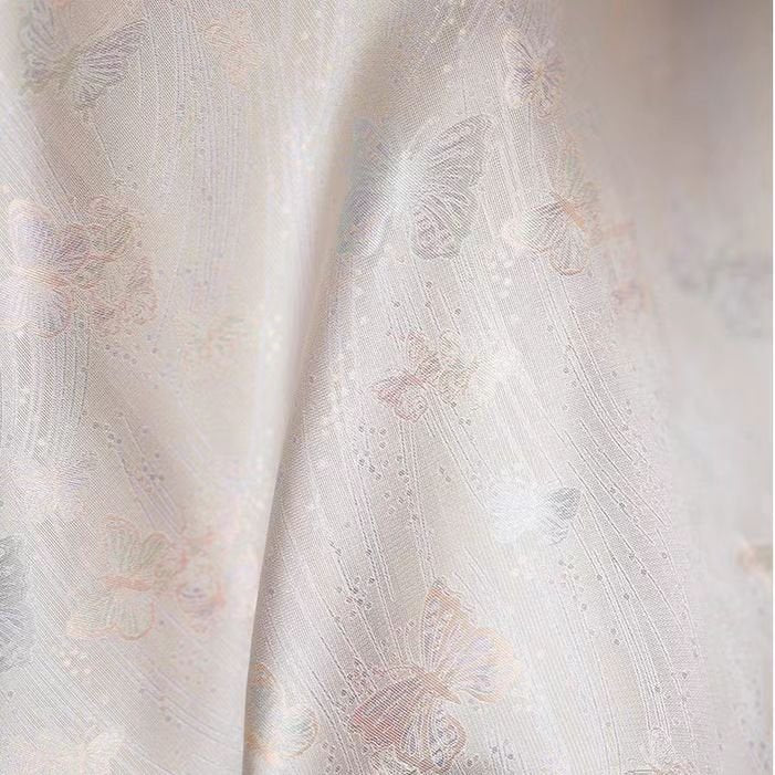 Iridescent Silk Brocade with Butterfly Pattern in Soft Beige - WonderlandByLilian