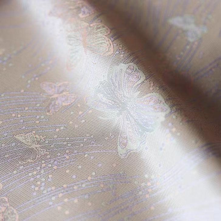 Iridescent Silk Brocade with Butterfly Pattern in Soft Beige - WonderlandByLilian