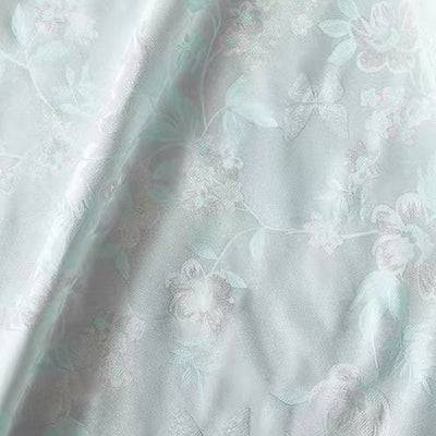 Iridescent Silk Brocade with Gold Thread and Floral Pattern in Soft Green - WonderlandByLilian