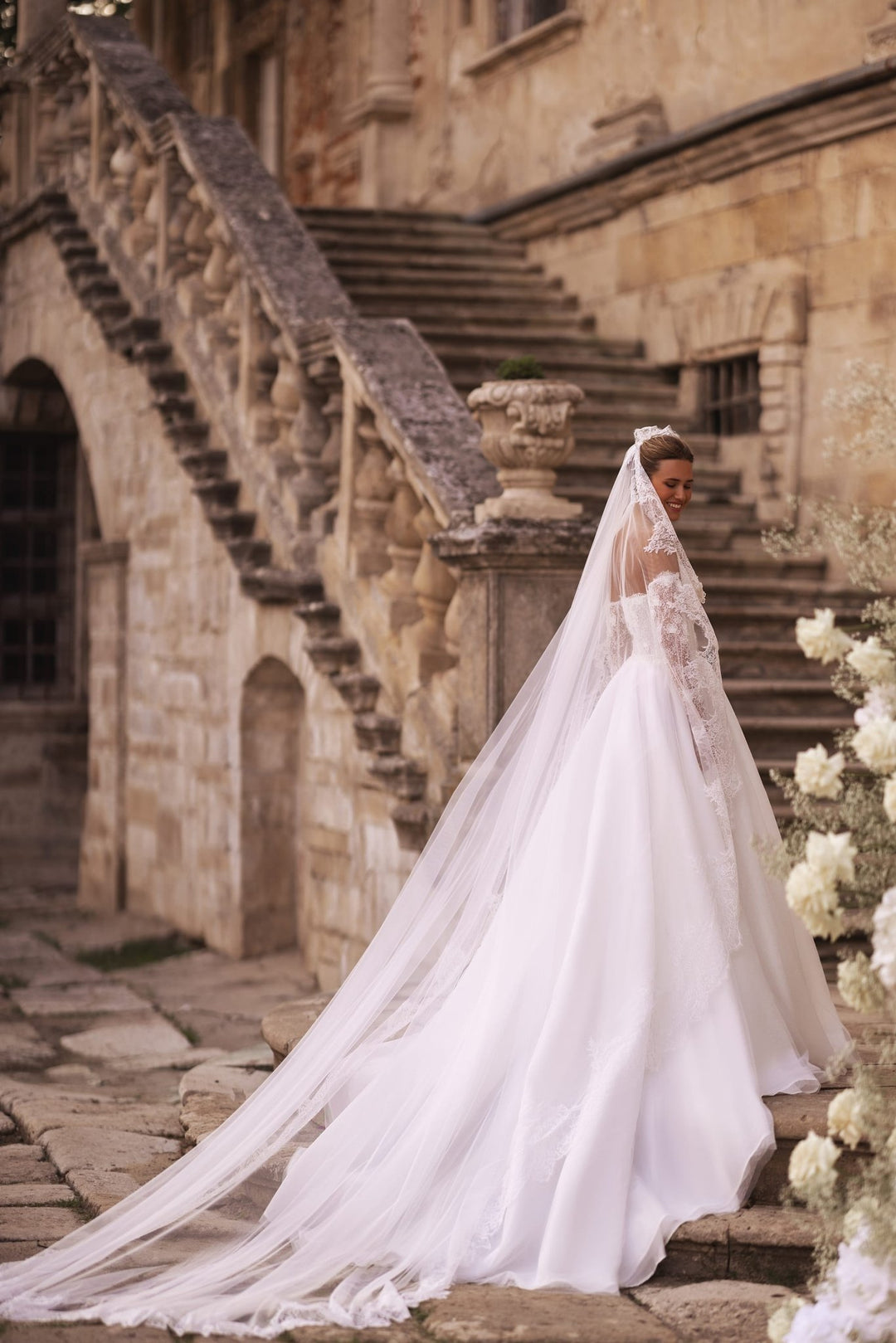 Ivory A-Line Bridal Gown with Embellished Corset and Seamless Skirt Flow Plus Size - WonderlandByLilian