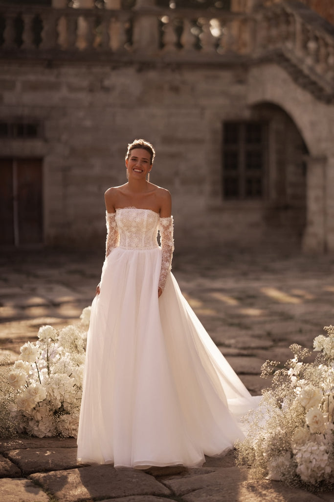 Ivory A-Line Bridal Gown with Embellished Corset and Seamless Skirt Flow Plus Size Size 0