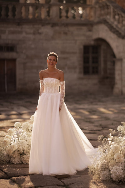 Ivory A-Line Bridal Gown with Embellished Corset and Seamless Skirt Flow Plus Size