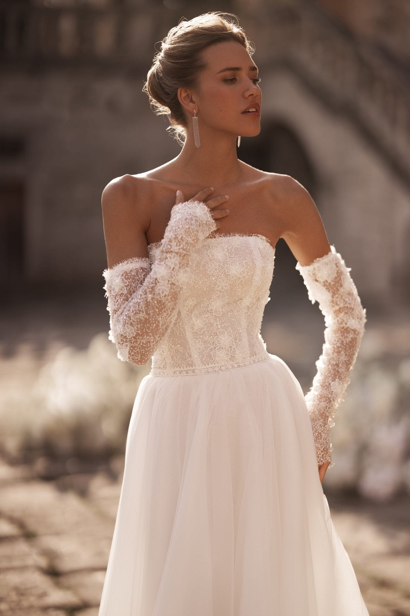 Ivory A-Line Bridal Gown with Embellished Corset and Seamless Skirt Flow Plus Size - WonderlandByLilian