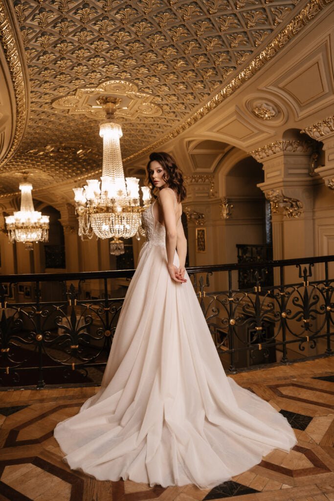 Ivory A - Line Spaghetti Strap Wedding Dress with Sequin – Tulle Wedding Dress with Corset Bodice Plus Size – JULIANA - WonderlandByLilian