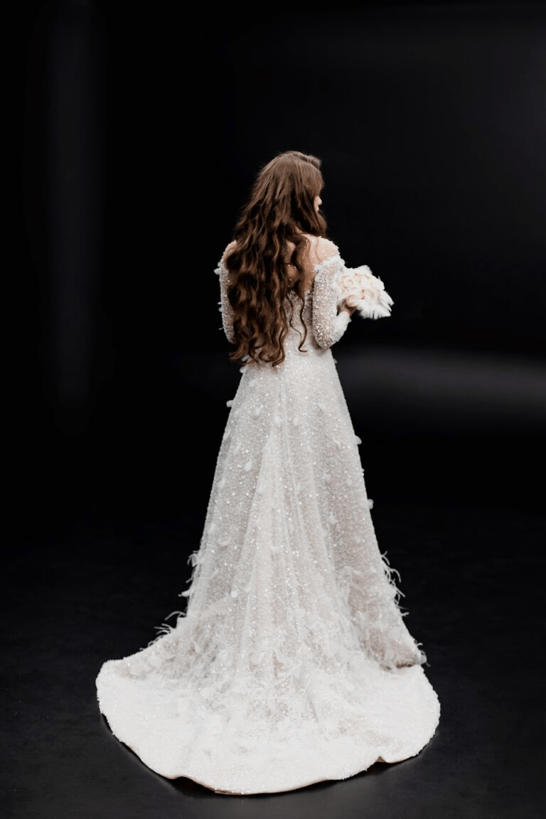long sleeve feather dress white Constanza White Embroidery Sequins Long Sleeve Feather Trim Hem Dress HOUSE OF MAGUIE