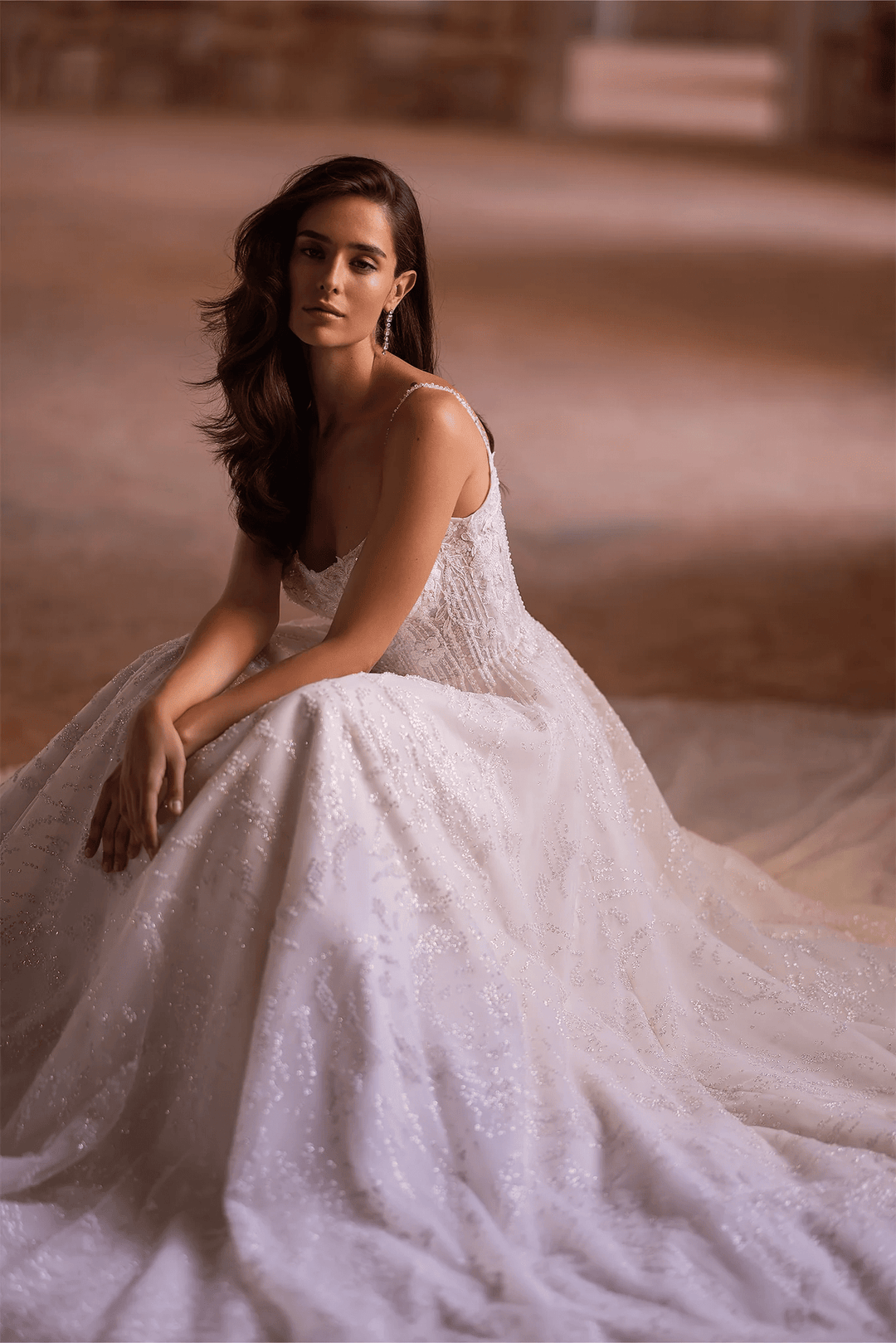 Ivory A - Line Wedding Dress with Floral Guipure Bodice – A - Line Spaghetti Strap Wedding dress with Floral Train Plus Size - WonderlandByLilian