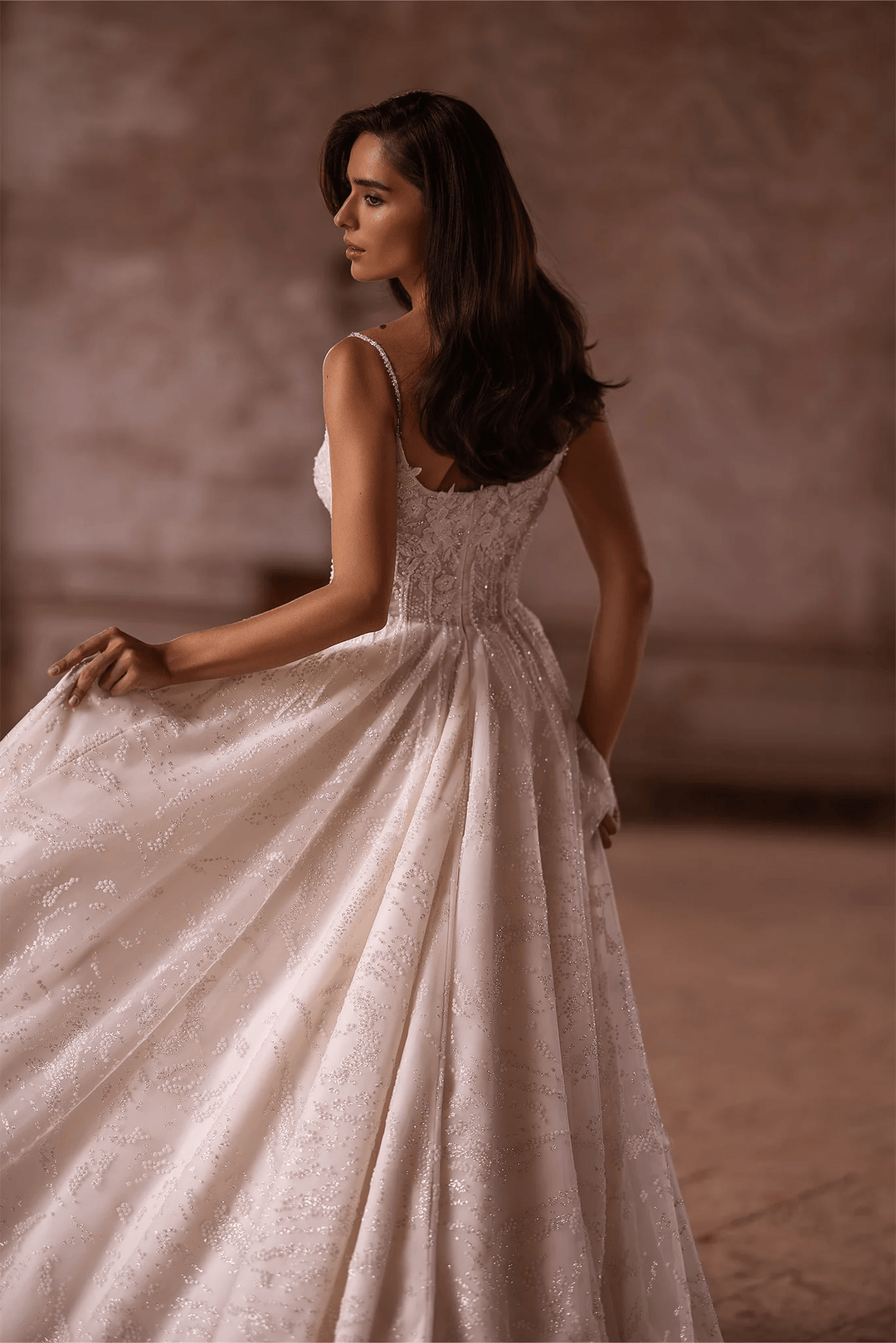 Ivory A - Line Wedding Dress with Floral Guipure Bodice – A - Line Spaghetti Strap Wedding dress with Floral Train Plus Size - WonderlandByLilian