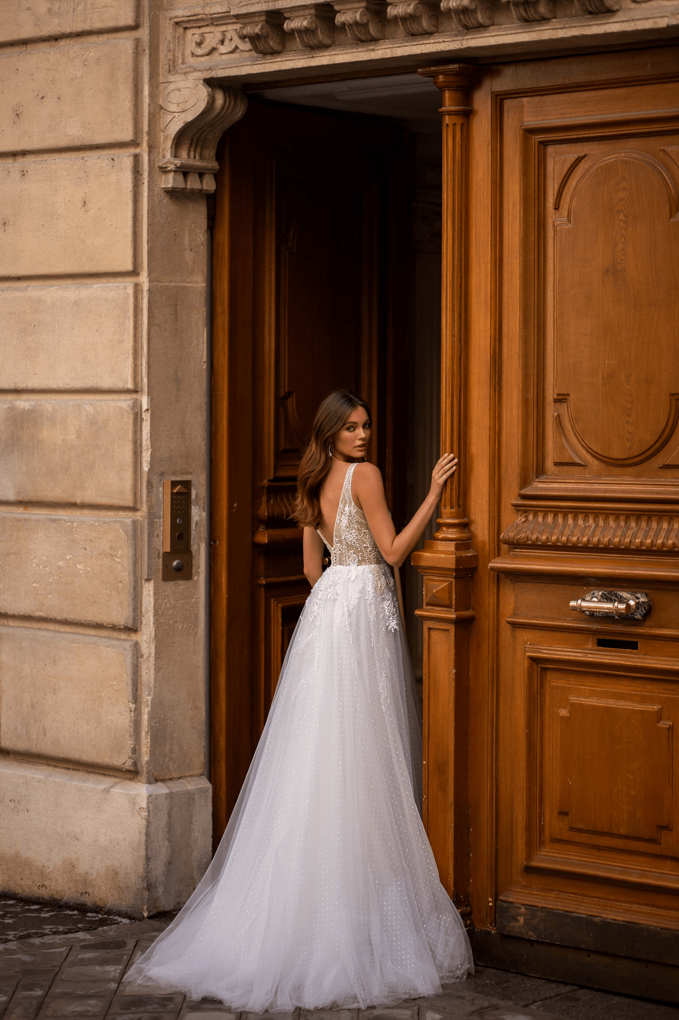 Ivory Aline Ball Gown Wedding Dress - Floral Applique Dress and Floral Wedding Dress with Tulle Plus Size - WonderlandByLilian