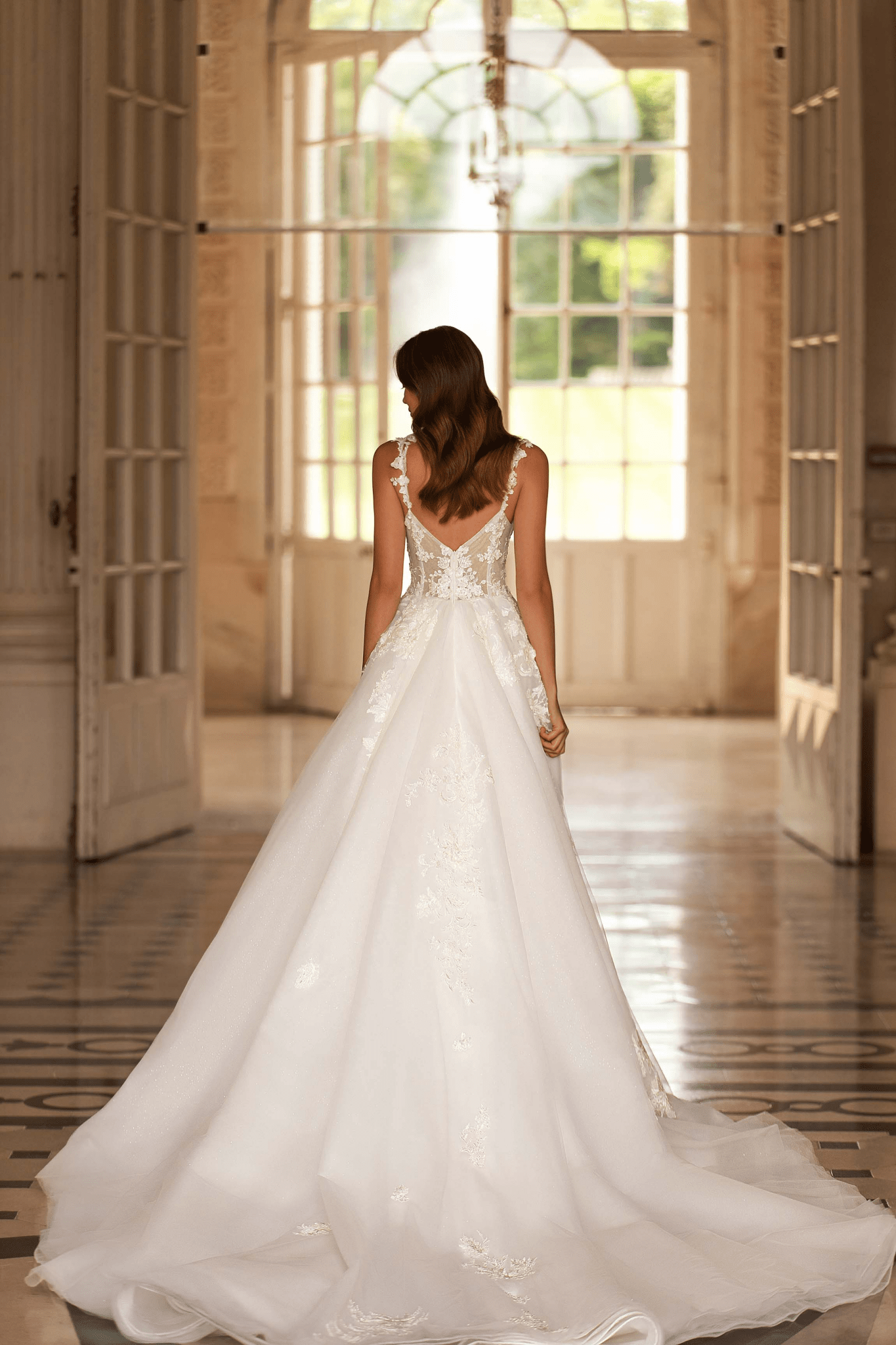 Ivory Aline Ball Gown Wedding Dress - Floral Wedding Dress with Train - Wedding Dress with Straps and Lace Plus Size - WonderlandByLilian