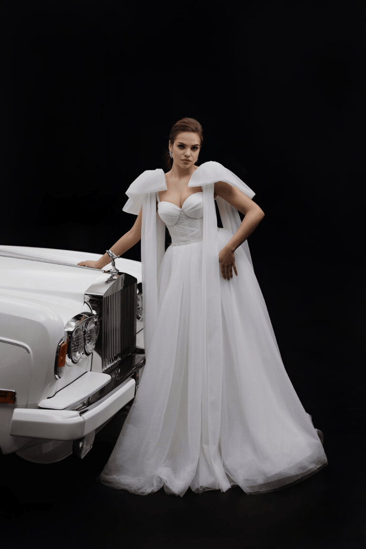 Ivory Aline Ball Gown Wedding Dress - Layered Wedding Dress with Removable Bows Plus Size - MARY - WonderlandByLilian