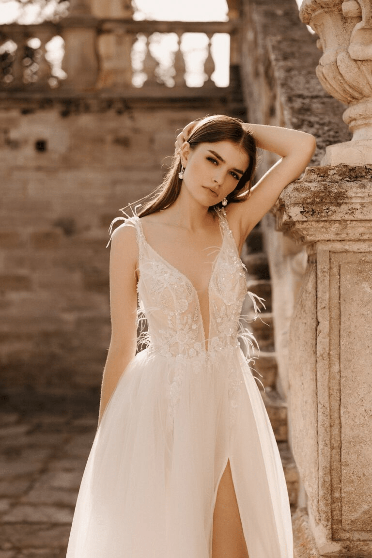 white applique dress 3D Floral Mermaid by Elizabeth K GL3000 M / Grey/Nude Ivory Aline Ball Gown Wedding