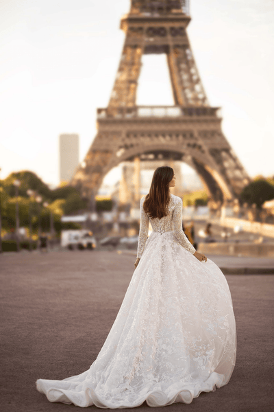 Ivory Aline Ball Gown Wedding Dress - Wedding Dress with Tulle - Floral Applique Dress Plus Size - WonderlandByLilian
