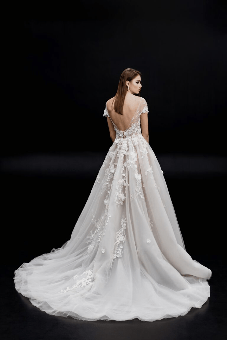 Ivory Aline Wedding Dress with Lace Sleeves - Floral Applique Wedding Dress Plus Size