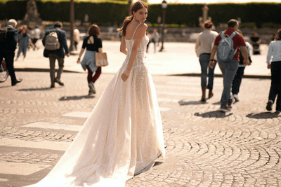 Ivory Aline Wedding Dress with Lace - Sweetheart Neckline Wedding Dress with High Slit and Tulle Skirt Plus Size - WonderlandByLilian