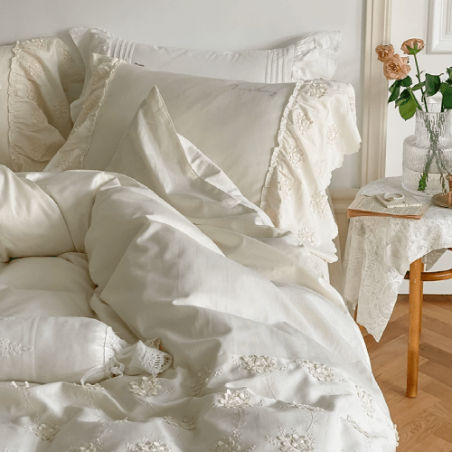 Ivory Blossom Cottagecore Bedding Set - WonderlandByLilian