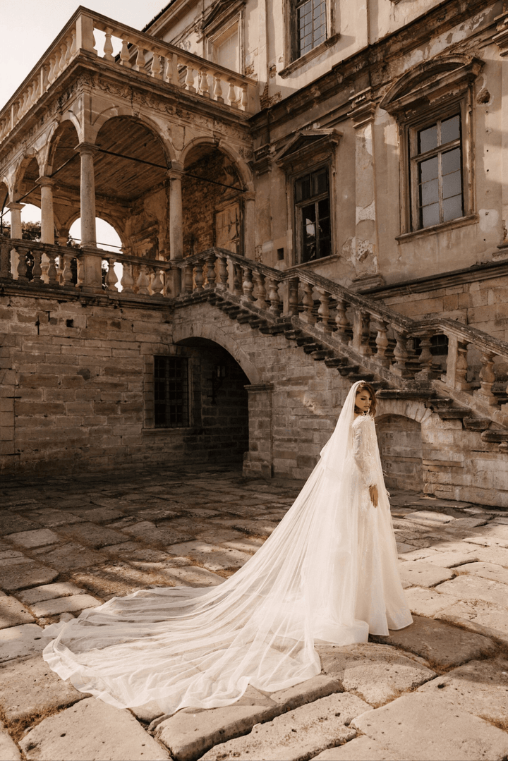 Ivory Bohemian Bridal Dress - Lace Wedding Gown Long Sleeve - Floral Wedding Dress Plus Size - GIOVANNA - WonderlandByLilian