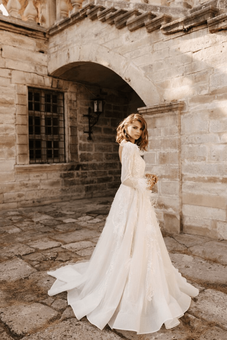 Ivory Bohemian Bridal Dress - Lace Wedding Gown Long Sleeve - Floral Wedding Dress Plus Size - GIOVANNA - WonderlandByLilian