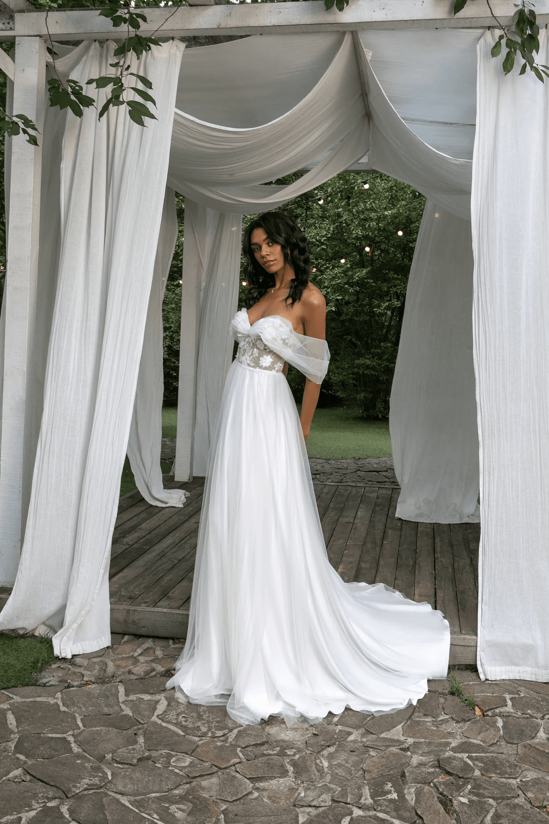 Ivory Boho Wedding Dress with Sweetheart Corset and Tulle Straps – Chiffon Wedding Dress with Train Plus Size - Marta - WonderlandByLilian