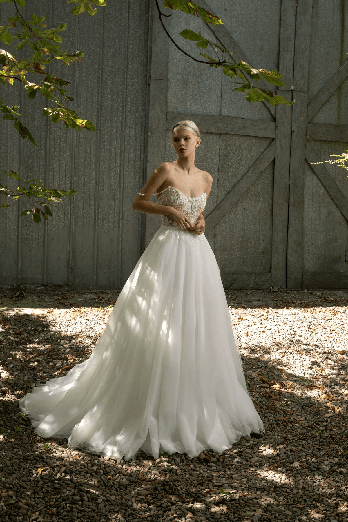 Ivory Fairy Dress Wedding with Lace Corset and 3D Flowers – Floral Wedding Dress with Shimmer and Train Plus Size