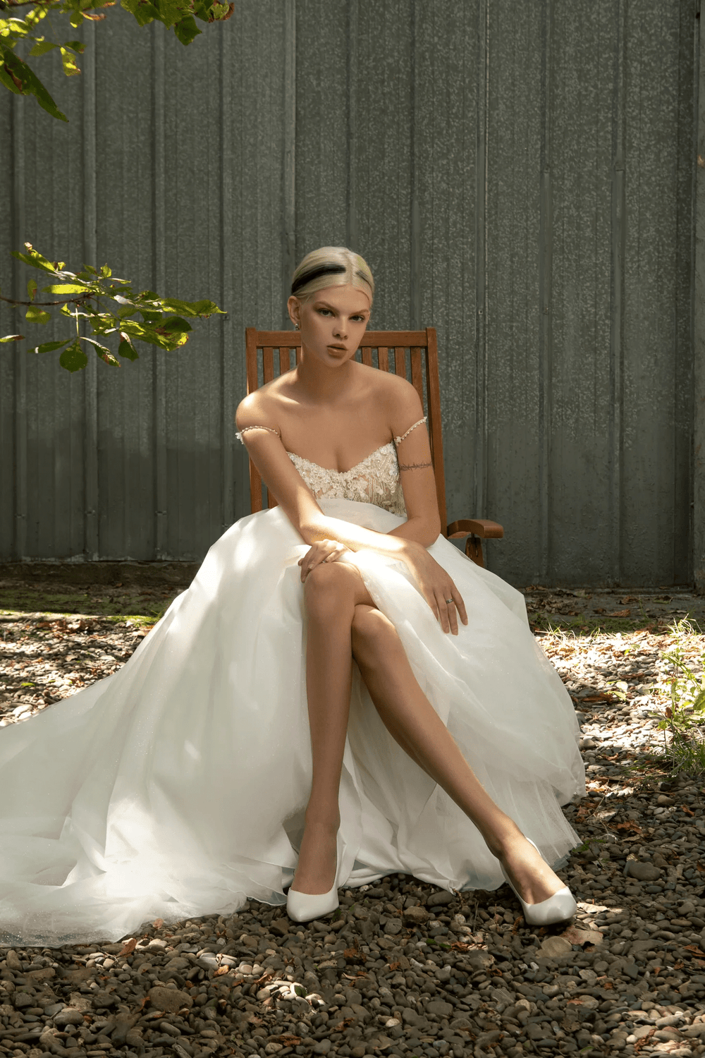 Ivory Fairy Dress Wedding with Lace Corset and 3D Flowers – Floral Wedding Dress with Shimmer and Train Plus Size - Medison - WonderlandByLilian