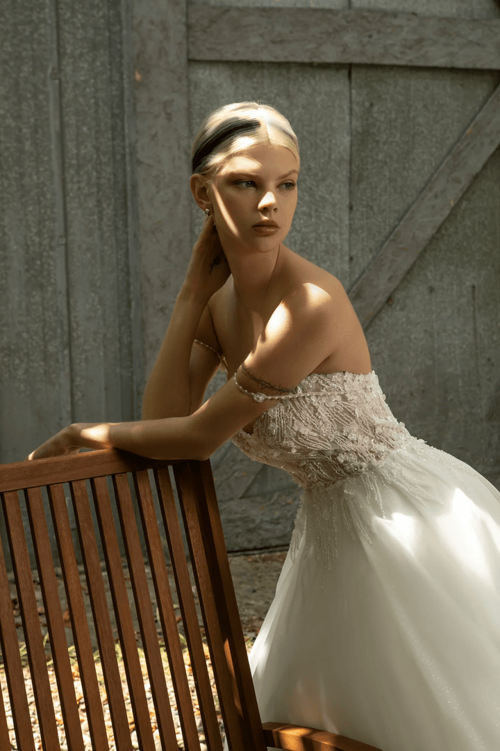 Ivory Fairy Dress Wedding with Lace Corset and 3D Flowers – Floral Wedding Dress with Shimmer and Train Plus Size - Medison - WonderlandByLilian