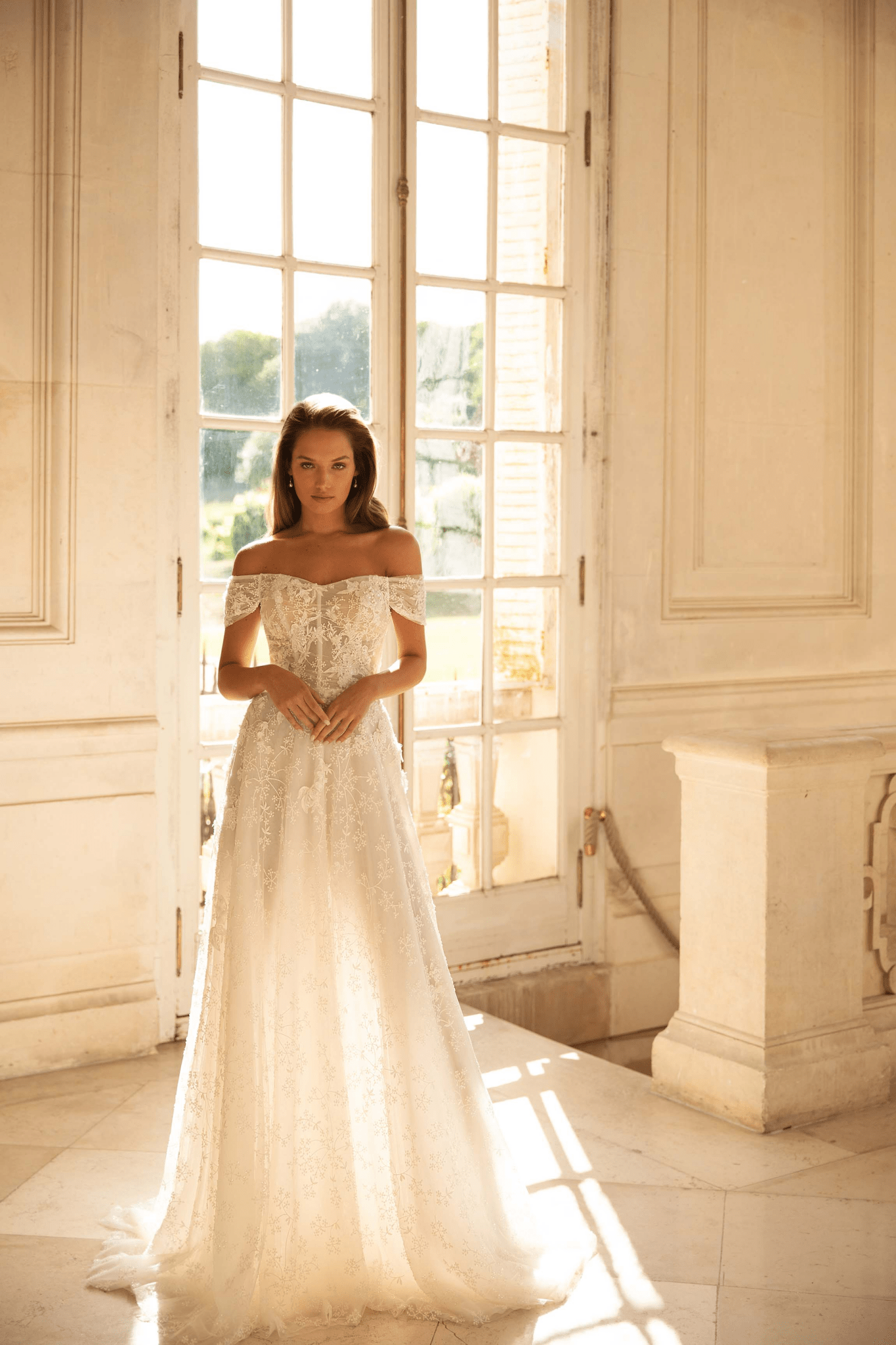 Ivory Floral Wedding Dress - Off Shoulder Wedding Dress - Exquisite Appliqué Wedding Gown Plus Size - WonderlandByLilian