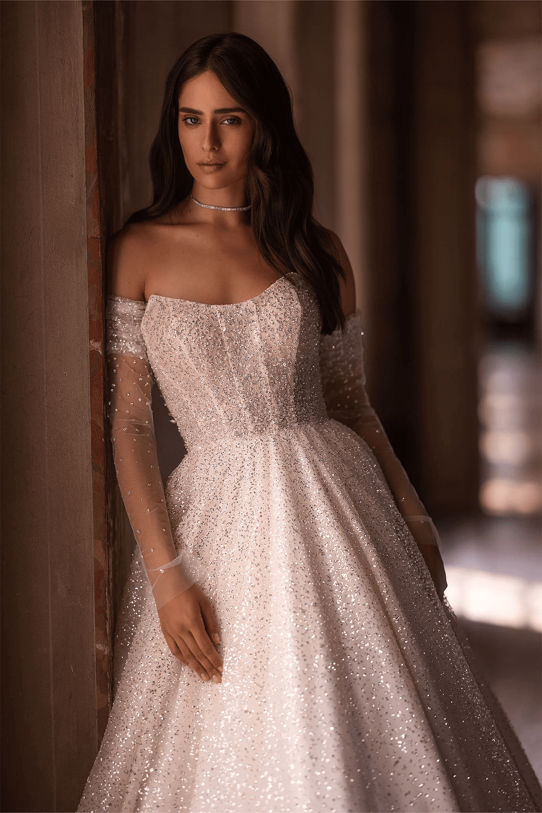 Ivory Lace A - Line Wedding Dress with Convertible Off - the - Shoulder Sleeves – Strapless Wedding Dress with Sequin and Long Train Plus Size - WonderlandByLilian
