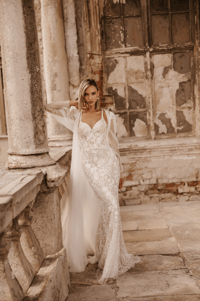 Ivory Lace Corset Back Wedding Dress - Tulle Mermaid Wedding Gown - Convertible Wedding Dress Plus Size - MATTEO - WonderlandByLilian