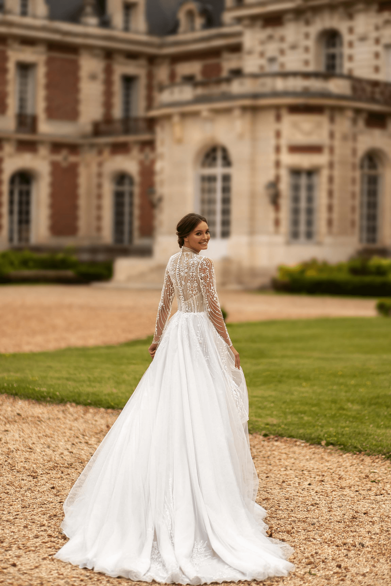 Ivory Lace Wedding Gown Long Sleeve - Aline Wedding Dress with lace sleeve and Modern Long Sleeve Wedding Dress Plus Size - WonderlandByLilian