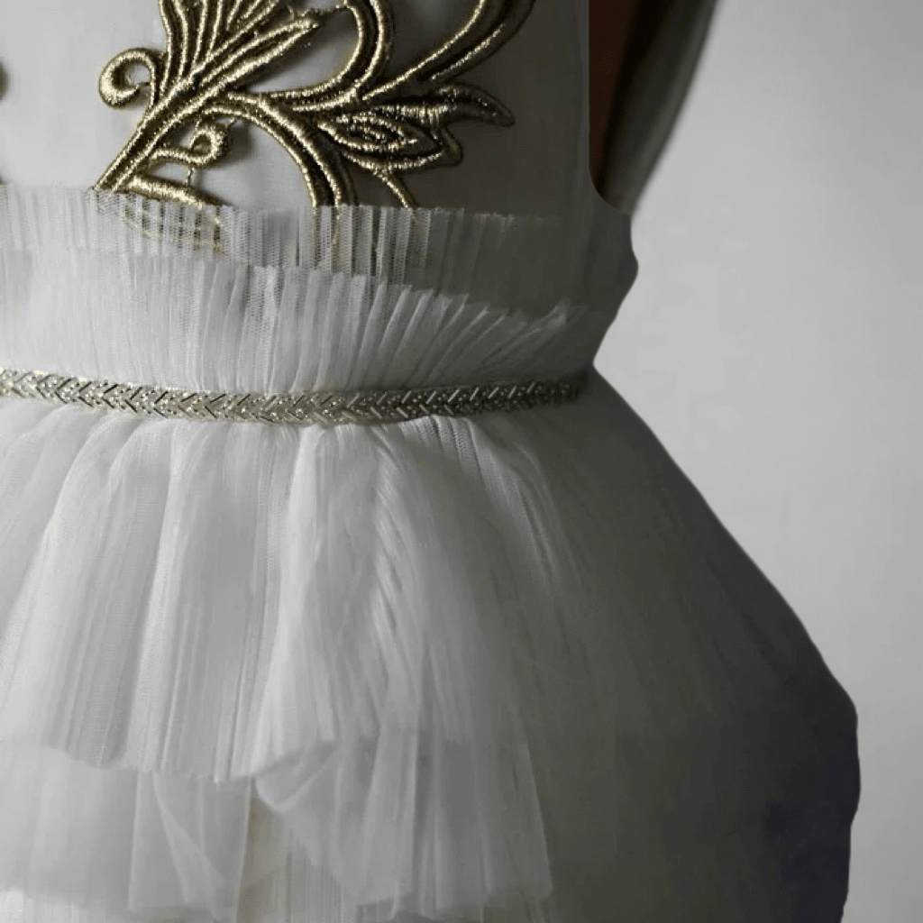 Ivory Layered Tulle Flower Girl Dress with Gold Embroidery – Special Occasion Flower Girl Dress Plus Size - WonderlandByLilian