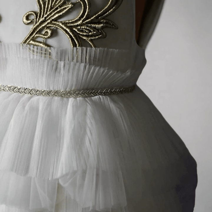 Ivory Layered Tulle Flower Girl Dress with Gold Embroidery – Special Occasion Flower Girl Dress Plus Size - WonderlandByLilian