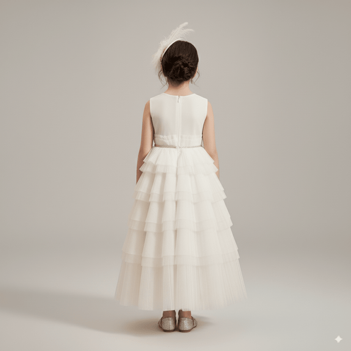 Ivory Layered Tulle Flower Girl Dress with Gold Embroidery – Special Occasion Flower Girl Dress Plus Size - WonderlandByLilian