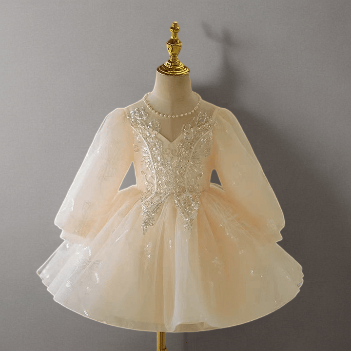 Ivory Long Sleeve Tulle Flower Girl Dress – Plus Size - WonderlandByLilian