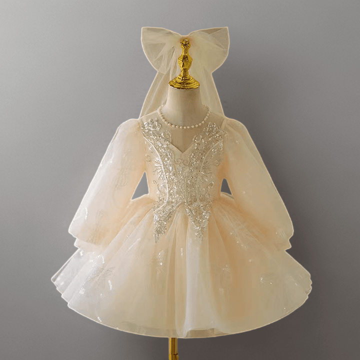 Ivory Long Sleeve Tulle Flower Girl Dress – Plus Size - WonderlandByLilian