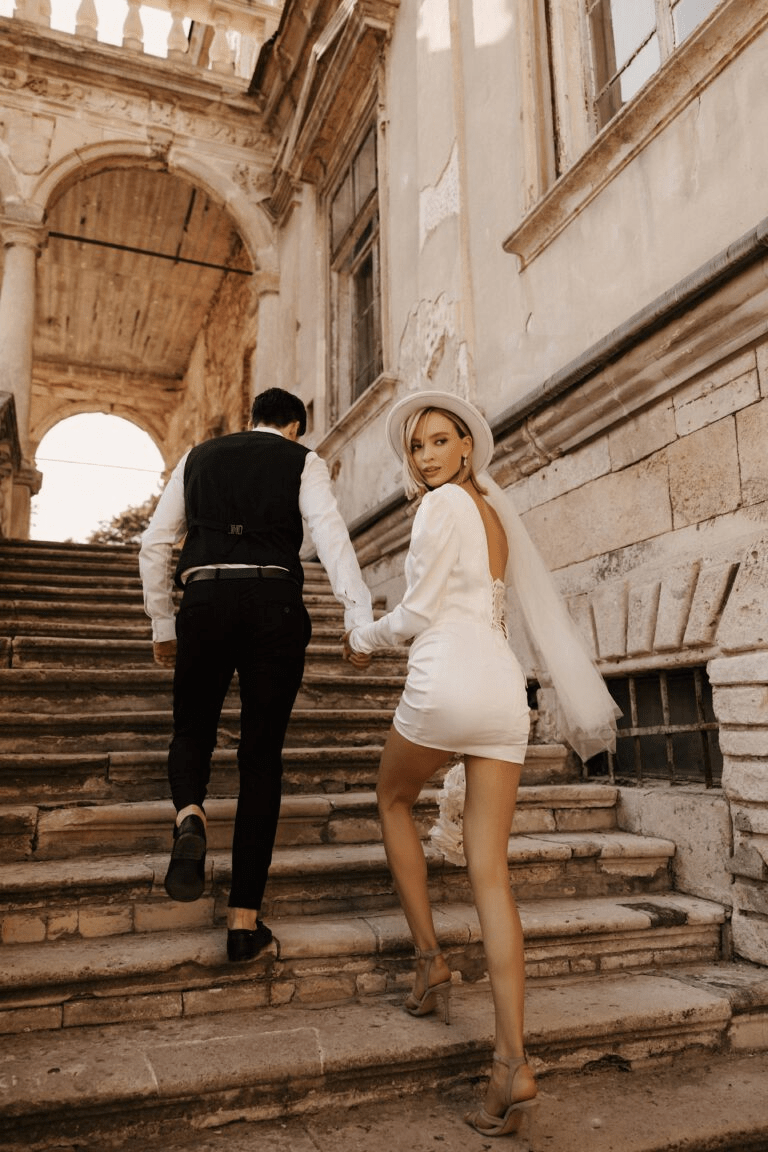 Ivory Mini Elopement Dress - Off One Shoulder Wedding Dress - Short Length Wedding Dress with Lace Plus Size - JEMMA Size 6 Ivory Mini Elopement Dress - Off One Shoulder Wedding Dress - Short Length Wedding Dress with Lace Plus Size - JEMMA Size 6