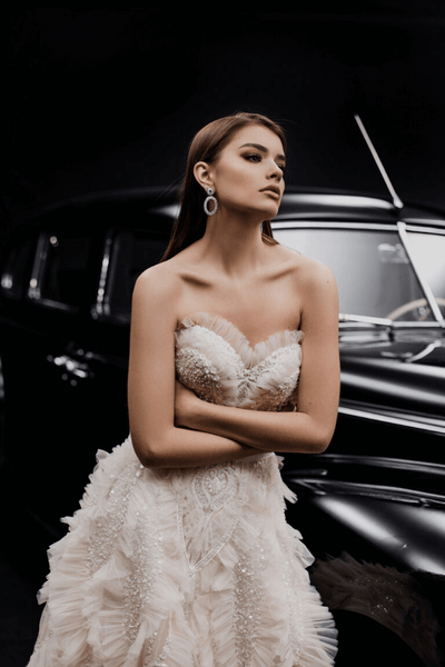 Ivory Off Shoulder Wedding Dress - Strapless Sweetheart Neckline Wedding Dress - Sequin and Feather Dress Plus Size - HANNAH - WonderlandByLilian