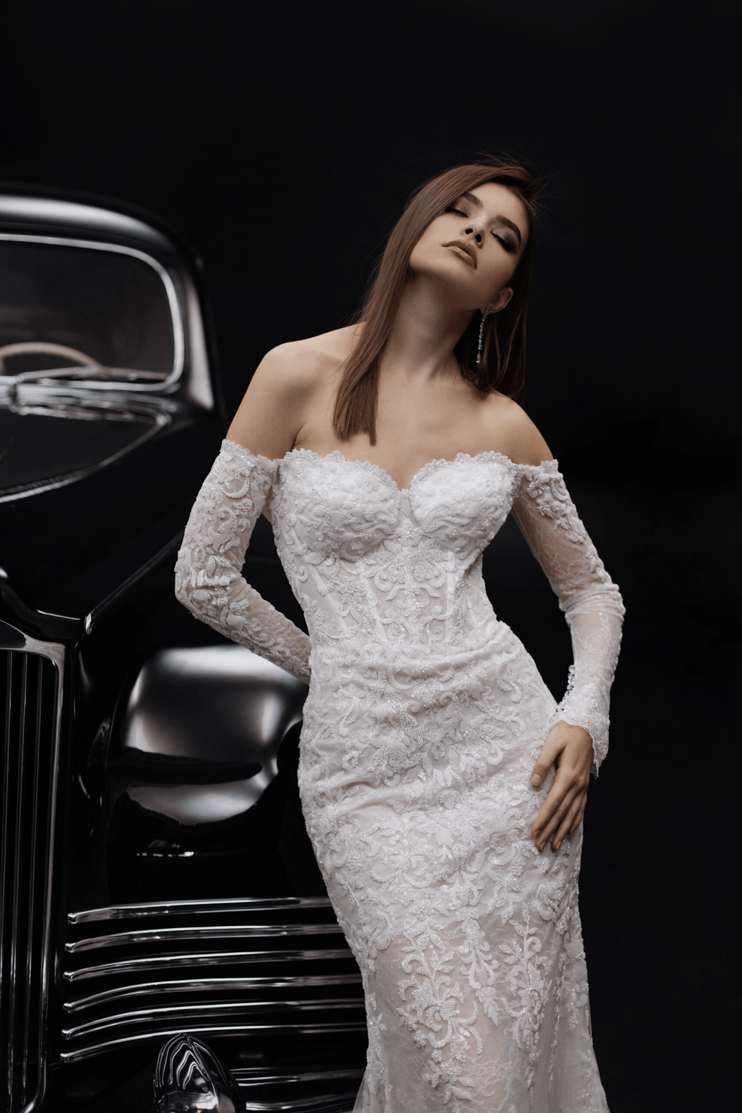 Ivory Off Shoulder Wedding Dress with Lace - Tulle Mermaid Wedding Gown - Corset Bridal Dress Plus Size - STACY - WonderlandByLilian