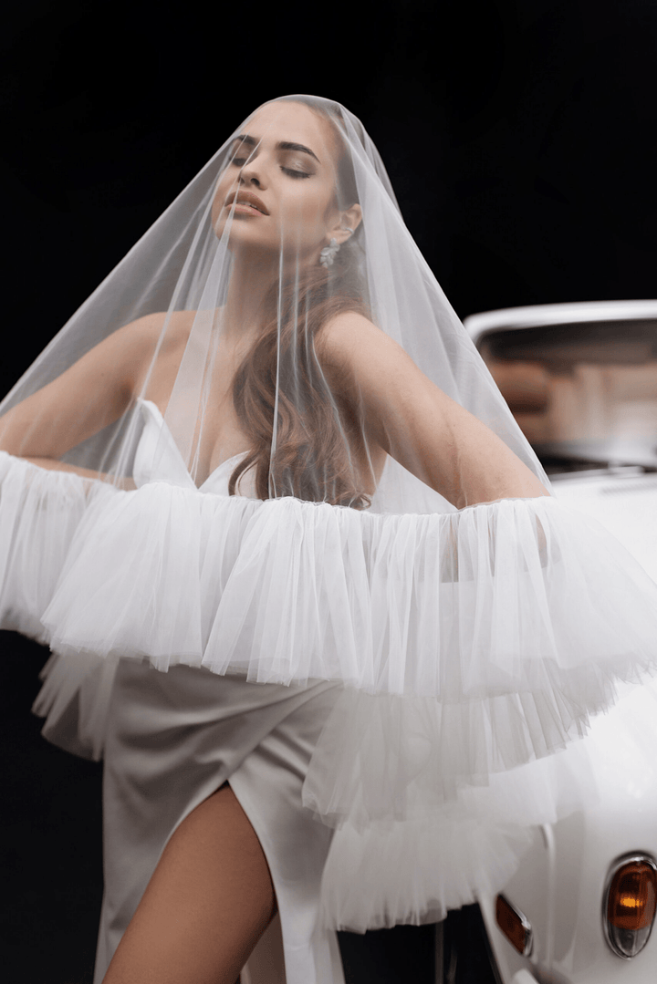 Ivory Off Shoulder Wedding Dress with Open Corset and Train - Strapless Sweetheart Neckline Wedding Dress with High Slit Plus Size - GUADELOUPE - WonderlandByLilian