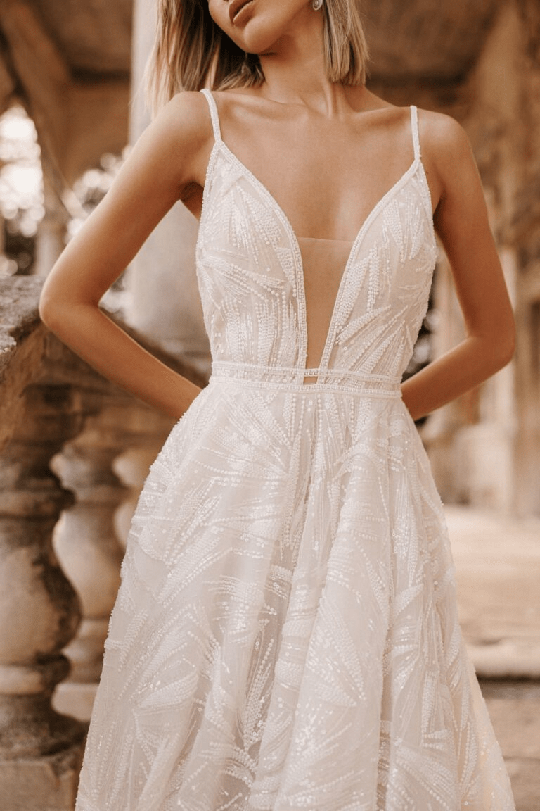 Ivory Romantic Sexy Wedding Dress - Romantic Lace Low back Wedding Dress - Aline Ball Gown Wedding Dress Plus Size - EVELINA - WonderlandByLilian