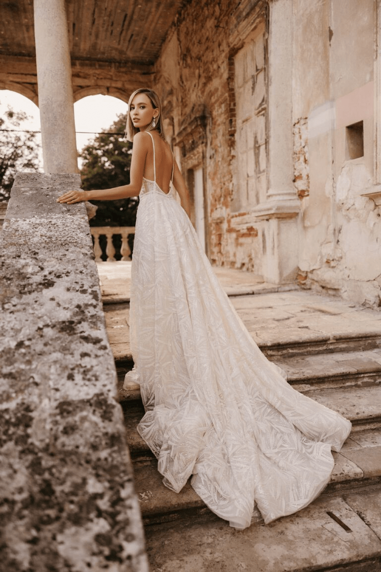 Ivory Romantic Sexy Wedding Dress - Romantic Lace Low back Wedding Dress - Aline Ball Gown Wedding Dress Plus Size - EVELINA - WonderlandByLilian