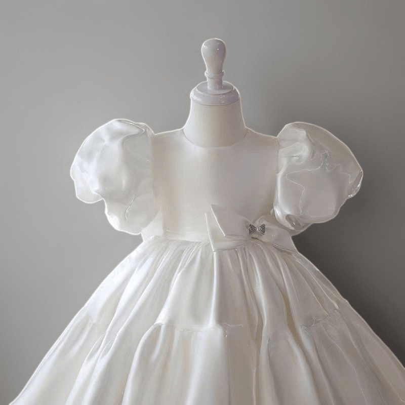 Ivory Satin Puff Sleeve Flower Girl Dress – Plus Size - WonderlandByLilian