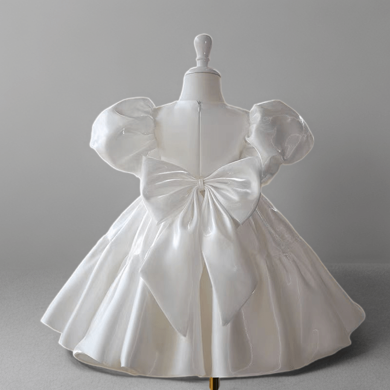 Ivory Satin Puff Sleeve Flower Girl Dress – Plus Size - WonderlandByLilian