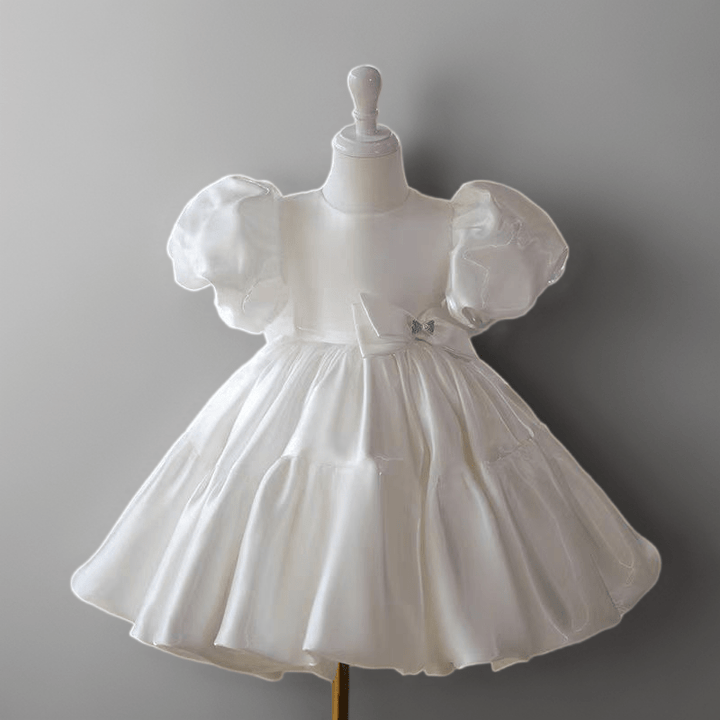 Ivory Satin Puff Sleeve Flower Girl Dress – Plus Size - WonderlandByLilian