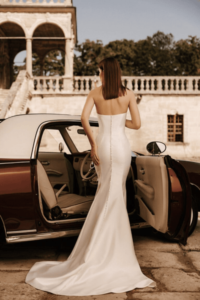 Ivory Satin Wedding Dress - Off Shoulder Wedding Dress - Mermaid Wedding Gown - Simple Modest Wedding Dress Plus Size - FRANCHESKA - WonderlandByLilian