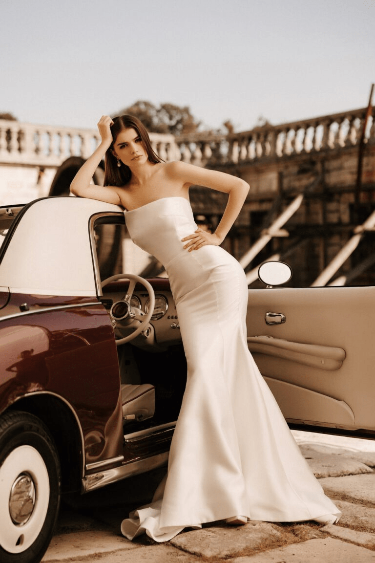 Ivory Satin Wedding Dress - Off Shoulder Wedding Dress - Mermaid Wedding Gown - Simple Modest Wedding Dress Plus Size - FRANCHESKA - WonderlandByLilian