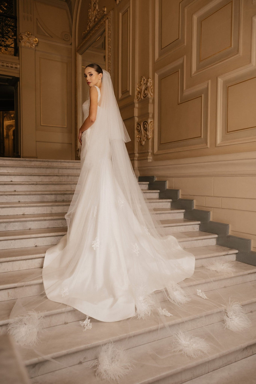Ivory Satin Wedding Dress with Removable Train - Sleeveless Mermaid Wedding Dress with Pearl Straps Plus Size - ZOWIE - WonderlandByLilian