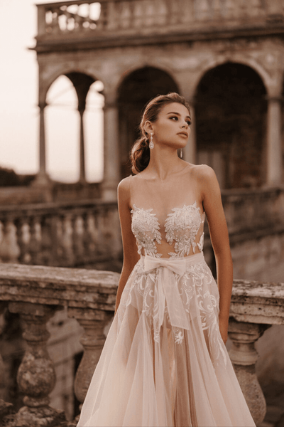 Ivory Sleeveless Wedding Dress with Bow - Wedding Dress with Tulle - Aline Ball Gown Wedding Dress Plus Size - ISABELLE - WonderlandByLilian